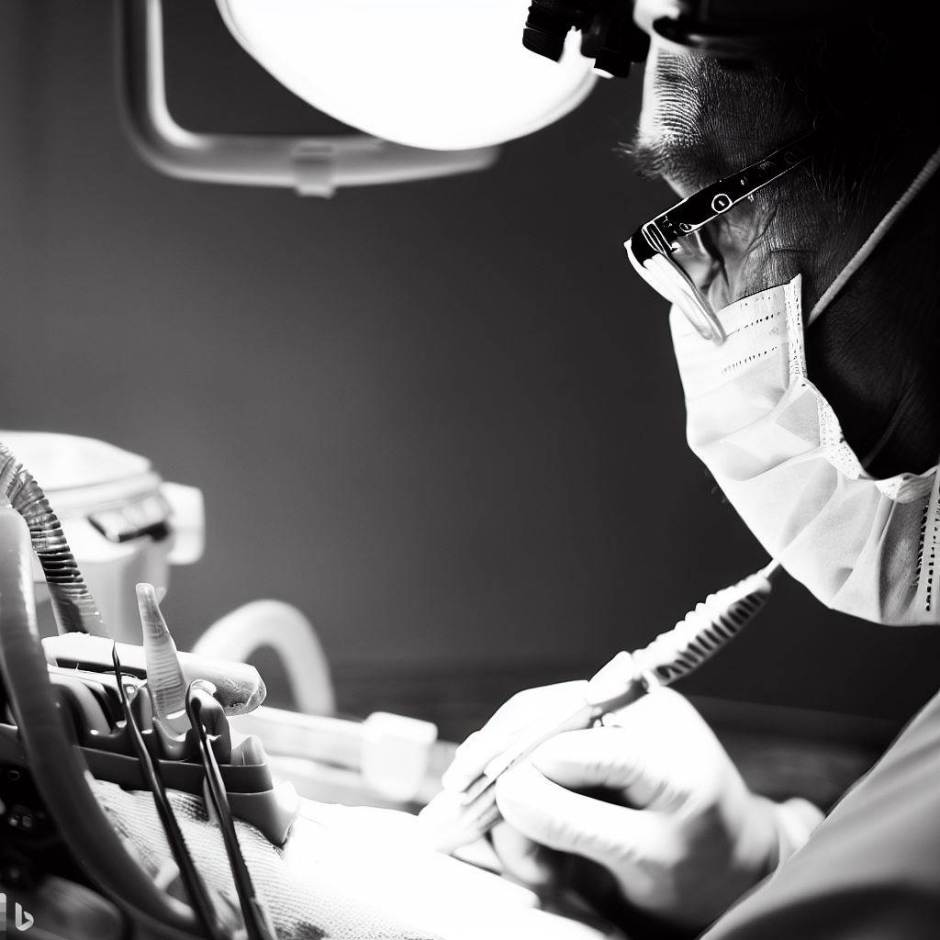 dentist during tooth drilling