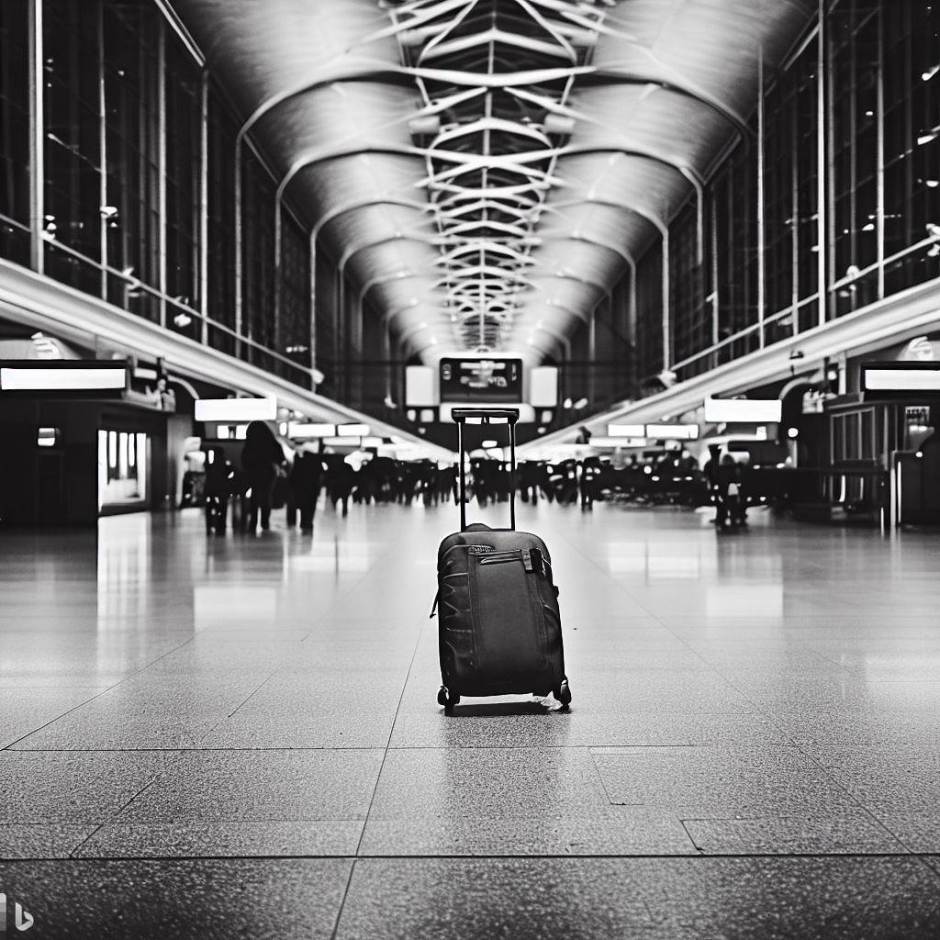 abandoned suitcase on wheels in the middle of the airport