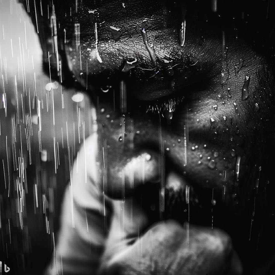 a man crying in the rain