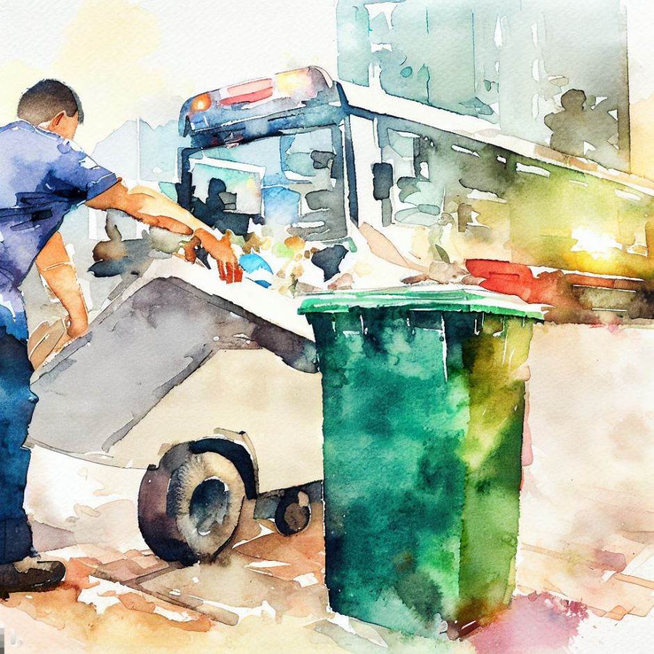 man puts garbage for recycling in the city