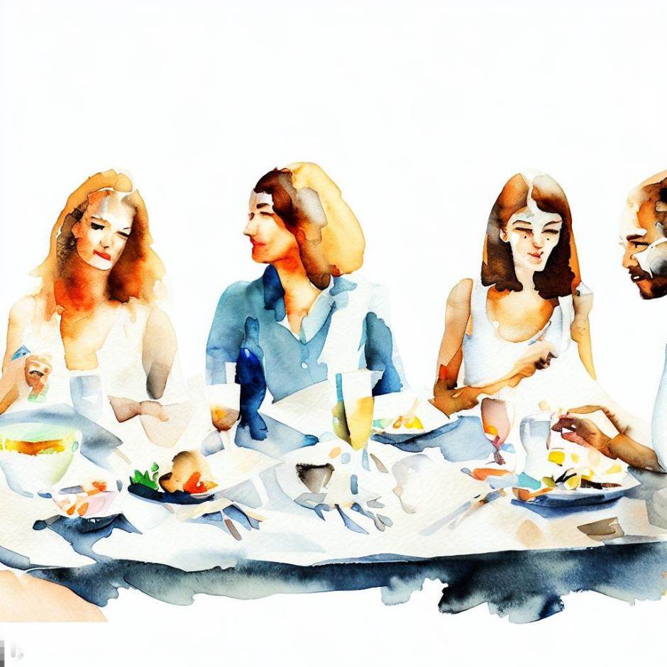 a man with three women having brunch