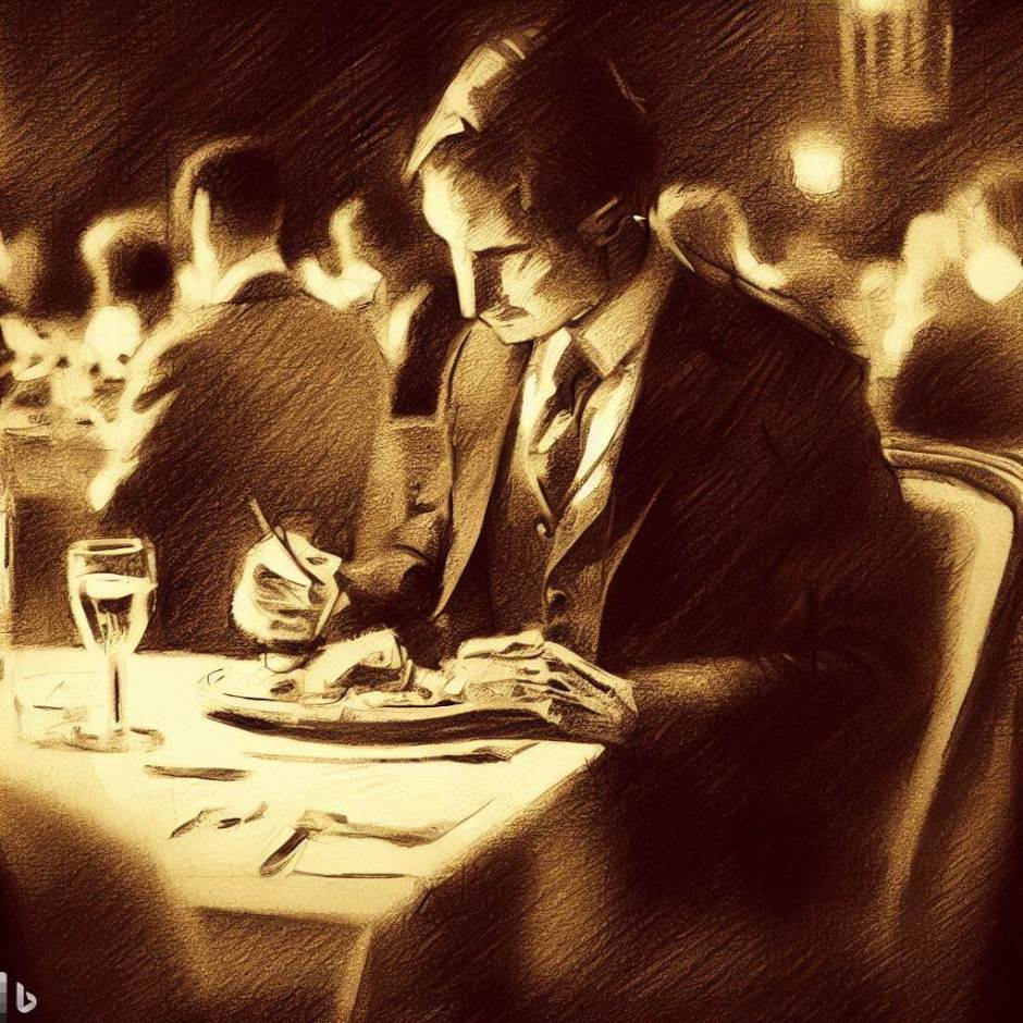 a distinguished gentleman is having dinner in a full restaurant