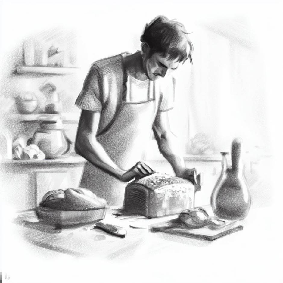 A man is baking bread in his kitchen