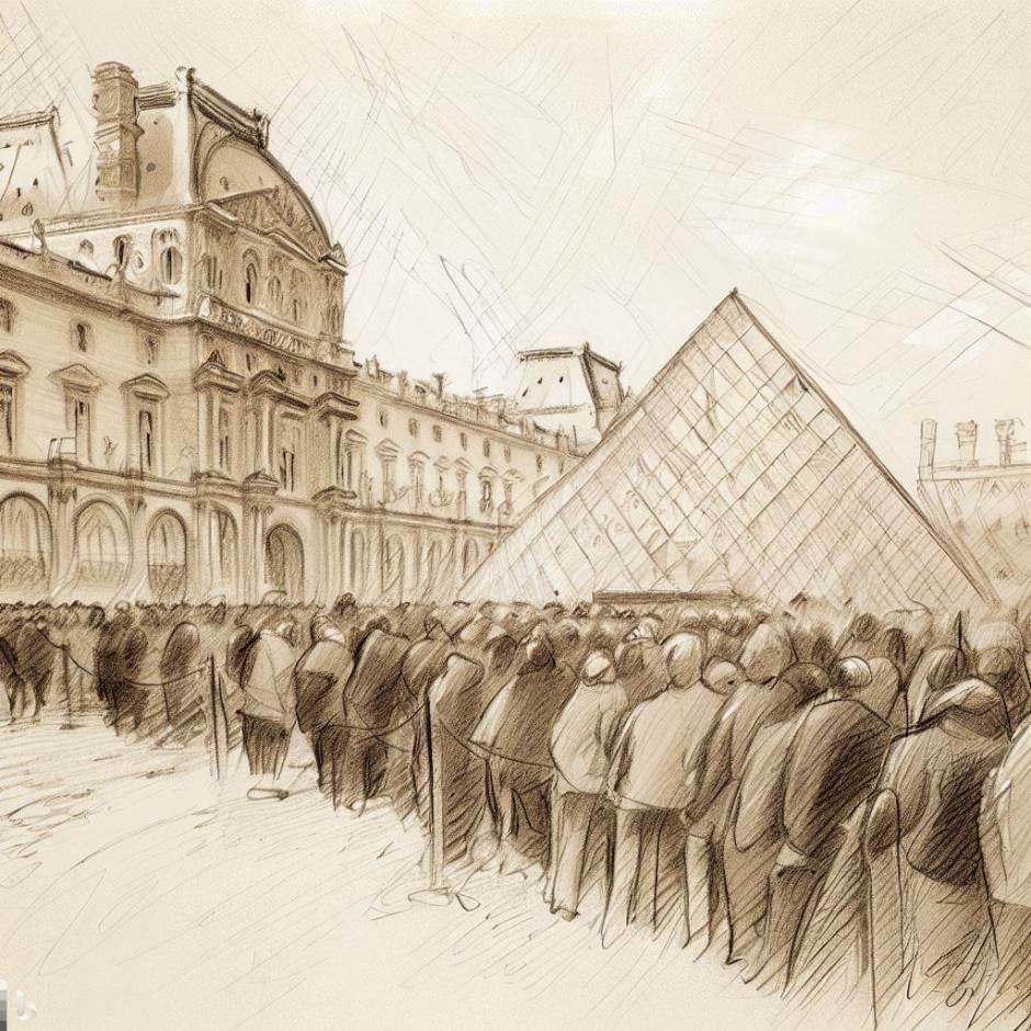 long queue to Louvre, Paris