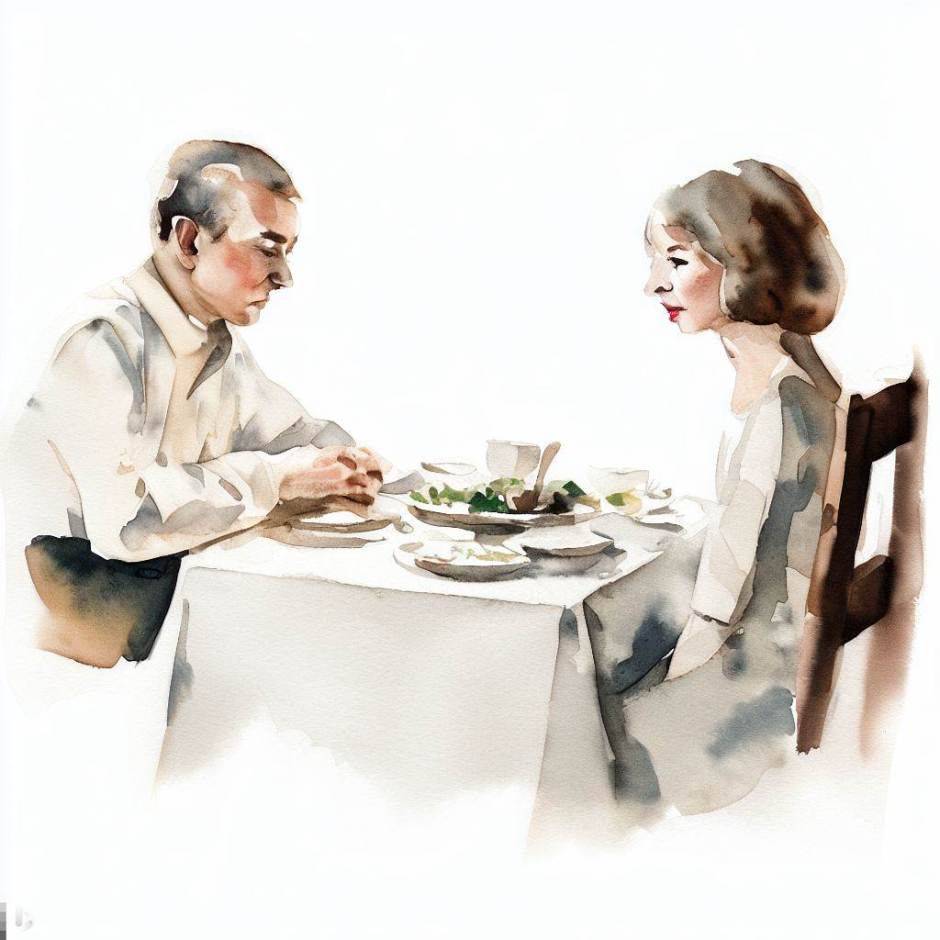 watercolour with husband and wife at the table