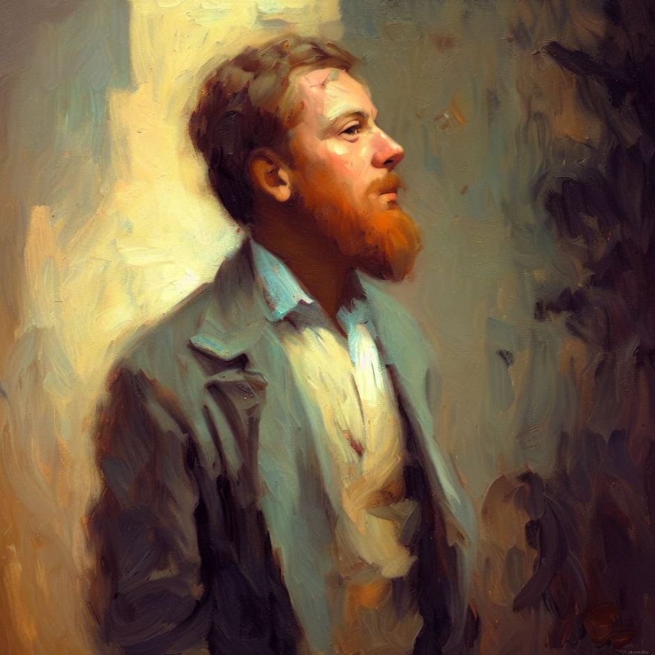 oil portrait of a thoughtful man with a beard